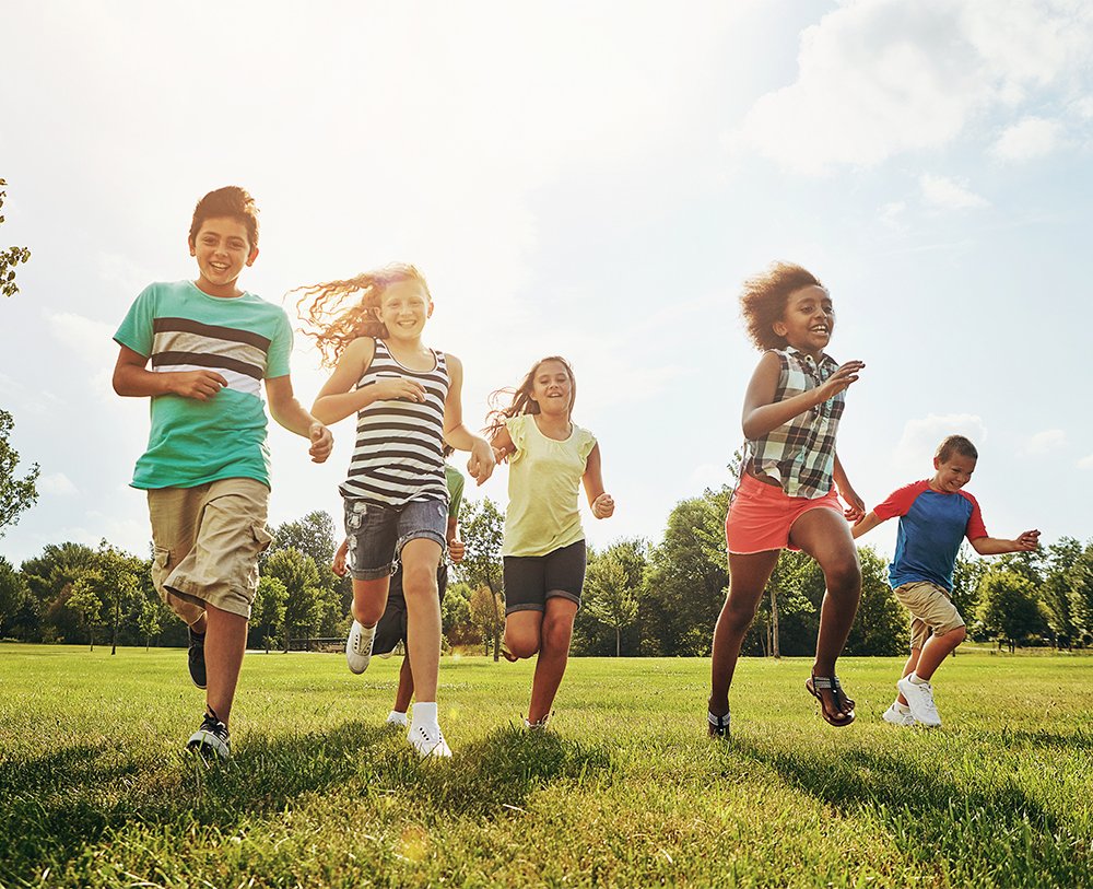 happy healthy children running outside